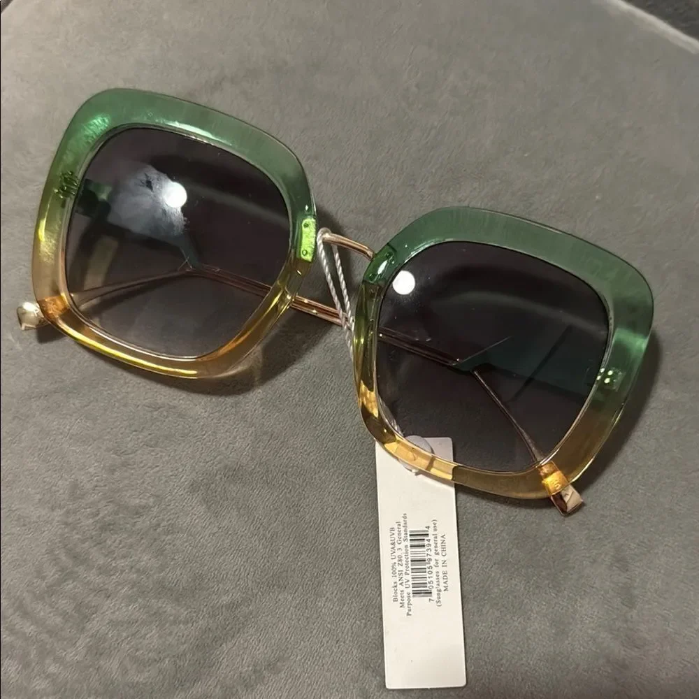 Green and Yellow Sunglasses RETRO Large Rectangle Oversized - BRAND NEW